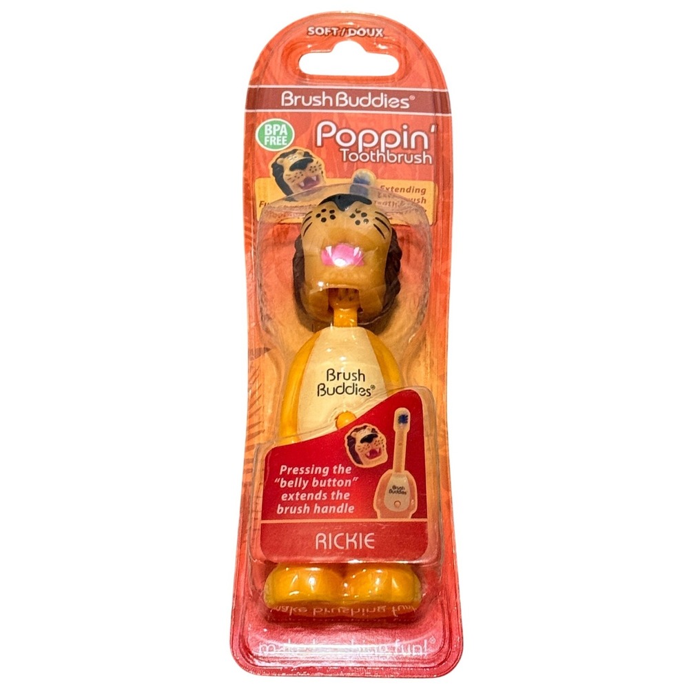 Brush Buddies Poppin Toothbrush Rickie Lion Character Soft Orange Kids BPA Free